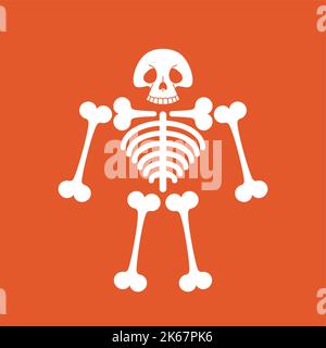 Scheletro cartone animato isolato. Testa divertente cranio. Illustrazione vettoriale Illustrazione Vettoriale