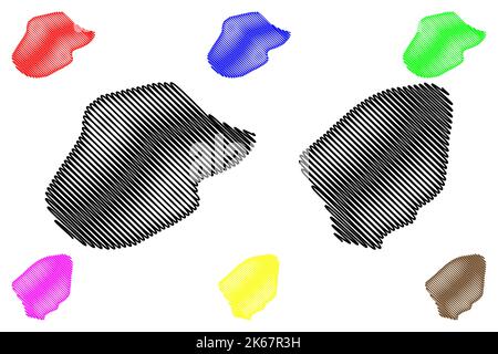 Cousin e l'isola di Moyenne (Repubblica delle Seychelles, Oceano Indiano, Isole interne) illustrazione vettoriale, disegno di scricbble Ile Cousin e Moyenne mappa Illustrazione Vettoriale