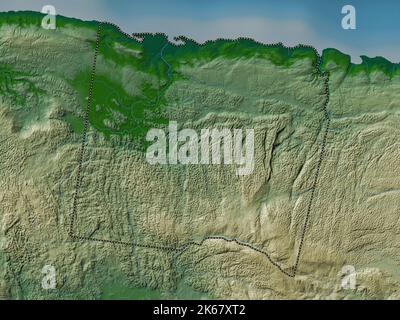 Trelawny, parrocchia della Giamaica. Mappa di altitudine colorata con laghi e fiumi Foto Stock