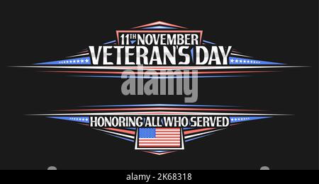 Vector Border per Veteran's Day con copyspace vuoto per le congratulazioni, biglietto d'auguri con illustrazione della bandiera americana, stelle decorative e ununial Illustrazione Vettoriale