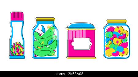 Home preparativi e stoccaggio - linea design stile oggetti set Illustrazione Vettoriale