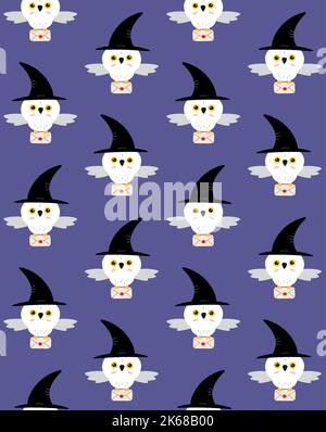 Modello vettoriale senza giunture di gufo con lettera Illustrazione Vettoriale