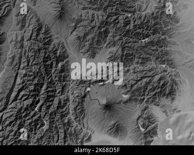 Yamanashi, prefettura del Giappone. Mappa in scala di grigi con laghi e fiumi Foto Stock