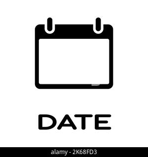 Icona della riga del calendario in piano. Simbolo della data isolato su sfondo bianco. Semplice icona di data astratta in nero. Illustrazione vettoriale per grafica, Web, Illustrazione Vettoriale
