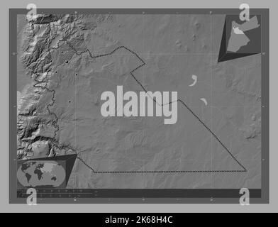 Amman, provincia di Giordania. Mappa altimetrica bilivello con laghi e fiumi. Posizioni delle principali città della regione. Mappe delle posizioni ausiliarie degli angoli Foto Stock