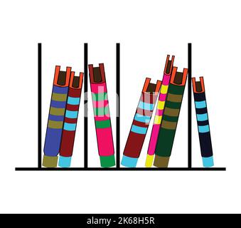 Rack per libri design colorato. Fonte grafica stock disegno vettoriale originale. Disegno grafico vettoriale icone e simboli per logo design e cancelleria Illustrazione Vettoriale