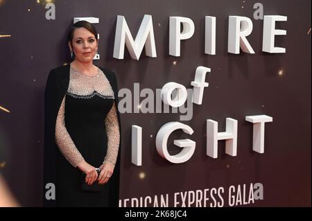 Olivia Colman arriva all'Empire of Light - UK Premiere - BFI London Film Festival il 12 ottobre 2022, Inghilterra, Londra, Regno Unito. Foto Stock