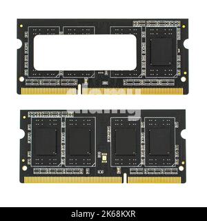 RAM per laptop SO-DIMM DDR3, isolata su sfondo bianco, vista da entrambi i lati Foto Stock