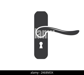 Moderna maniglia della porta con logo a forma di icona con foro per chiave. Profilo della maniglia della portiera e disegno vettoriale riempito e illustrazione. Illustrazione Vettoriale