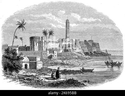 Digital riproduzione migliorata, la moschea e la città di Rabat, Marocco, woodprint originale da th del XIX secolo Foto Stock