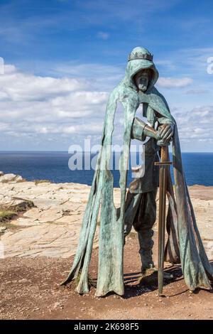 Statua di Gallos al castello di Tintagel, Cornovaglia Foto Stock