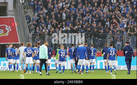 Leverkusen, Germania. 08th Ott, 2022. Primo : 10/08/2022, calcio, 1st campionato, 1st Bundesliga, Stagione 2022/2023, Bayer 04 Leverkusen - partenza FC Schalke 04, delusione dei giocatori Schalke credito: dpa/Alamy Live News Foto Stock