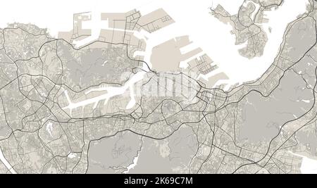 Mappa vettoriale di Kitakyushu, Giappone. Illustrazione del poster della mappa stradale della città urbana. Kitakyushu mappa art. Illustrazione Vettoriale