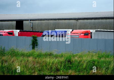 affari, trasporti, trasporti specializzati, grandi carichi, trasporti di automobili, rimorchio, manovre pericolose, strada, sentire il costo di una crisi vivente Foto Stock