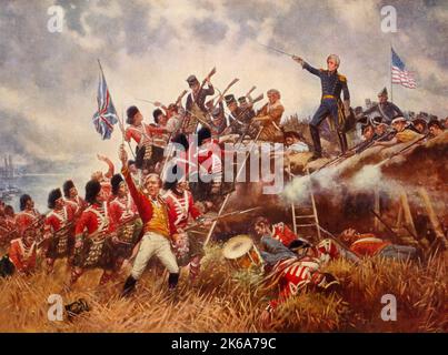 Dipinto di Andrew Jackson e delle sue truppe nella Battaglia di New Orleans. Foto Stock
