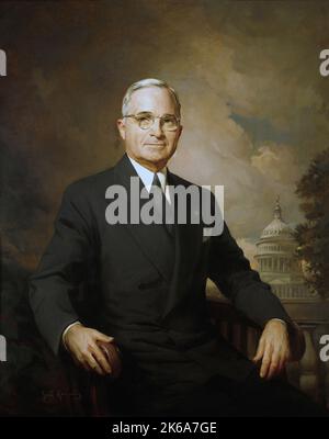 Dipinto di storia americana vintage del presidente Harry Truman. Foto Stock