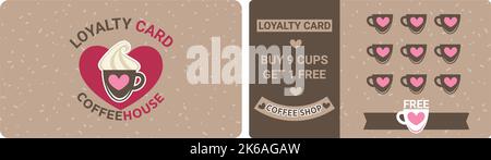 Carta fedeltà in caffetteria, offerta speciale clienti Illustrazione Vettoriale