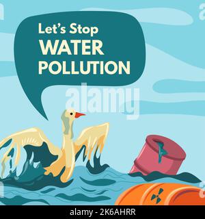 Basta con l'inquinamento idrico, salvando gli oceani e i mari Illustrazione Vettoriale