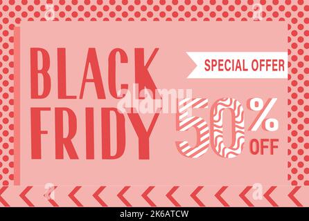 vendita orizzontale banner rosa con 50% di sconto nero venerdì Illustrazione Vettoriale