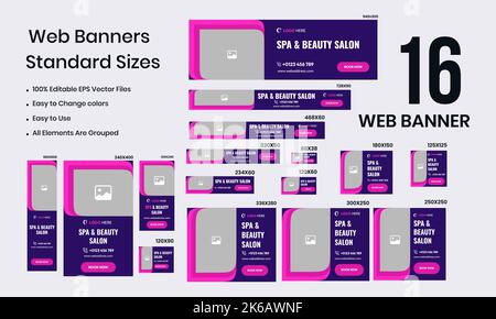 Spa e salone di bellezza web set banner design per social media post, Abstract web bundle banner Illustrazione Vettoriale