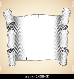 Illustrazione della scricchiera incisa Banner arricciato grande con riempimento bianco isolato su uno sfondo beige Illustrazione Vettoriale