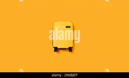 Flat Lay Shot di una valigetta vacanza gialla su sfondo giallo Foto Stock