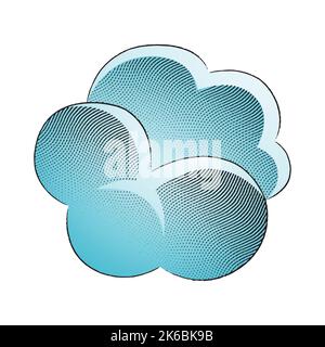 Illustrazione di Scricchboard incisa Puffy Cloud con riempimento blu isolato su uno sfondo bianco Illustrazione Vettoriale