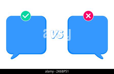 Fatti vs miti vs sfondo battaglia con segno di spunta e icona croce. Concetto di verifica approfondita dei fatti o di facile confronto delle prove. Vettore Illustrazione Vettoriale