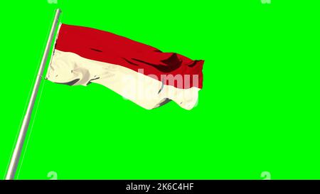 Sventolando gloriosa bandiera di Indonesia su schermo chiave chroma, isolato - oggetto 3D rendering Foto Stock
