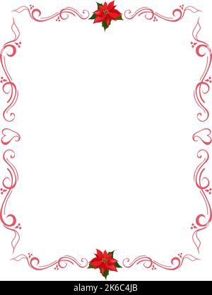Cornice con copyspace per ogni iscrizione, con eleganti bordi in fiore poinsettia e ornati intricati fiori. Modello disegnato a mano Illustrazione Vettoriale