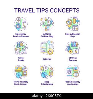 Set di icone dei consigli di viaggio Illustrazione Vettoriale