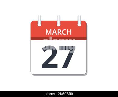 Marzo, 27th vettore icona calendario. Concetto di pianificazione, attività e compiti Illustrazione Vettoriale