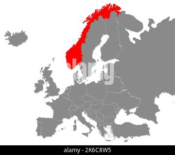 Mappa della Norvegia highligted con il rosso in Europa mappa. rendering 3d Foto Stock