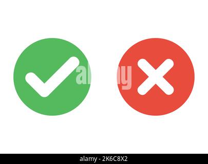 Insieme di icone colorate con segno di spunta e croce. Illustrazione Vettoriale