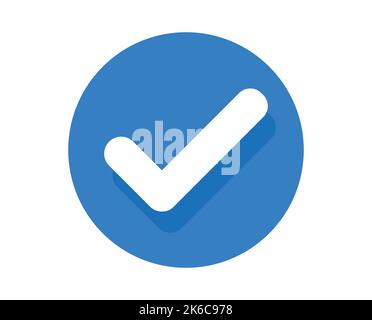 Icona con un segno di spunta bianco su sfondo blu. Illustrazione Vettoriale
