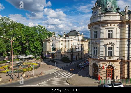 Teatr Polski - Teatro Polacco e Poczta Polska - Polish Post edificio nella città di Bielsko-Biala, nella Voivodato della Slesia, nel sud della Polonia Foto Stock