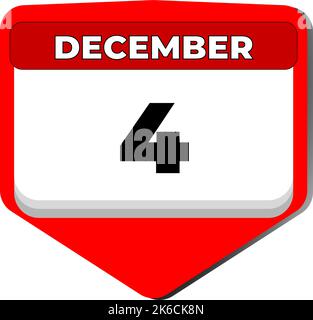 4 dicembre icona vettore giorno di calendario. 4 dicembre. Quarto giorno di dicembre. 4th numero di data. calendario di 4 giorni. Quattro date. Minatori del mondo, Marina indiana Illustrazione Vettoriale