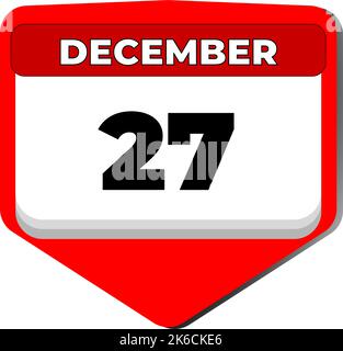 27 dicembre icona vettore giorno di calendario. 27 dicembre. Ventisettesimo giorno di dicembre. 27th numero di data. calendario di 27 giorni. Ventisette date Illustrazione Vettoriale