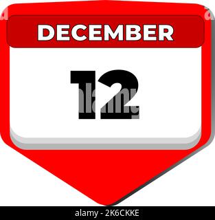 12 dicembre icona vettore giorno di calendario. 12 dicembre. Dodicesimo giorno di dicembre. 12th numero di data. calendario di 12 giorni. Dodici data. Internazionale Illustrazione Vettoriale
