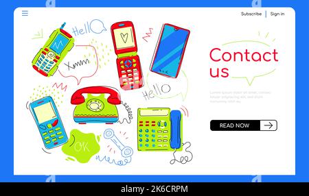 Contattaci - moderno colorato design piatto stile banner web Illustrazione Vettoriale
