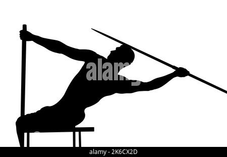 muscoloso atleta disabile javelin tiro nero silhouette Foto Stock
