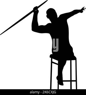 atleta disabile javelin lanciare silhouette nera Illustrazione Vettoriale