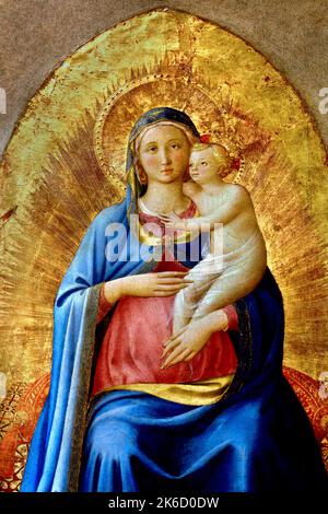 Madonna e bambino introniato da fra Angelico Beato Angelico (Vicchio di Mugello, Firenze c.. 1395 - Roma 1455) , Firenze, Italia. Foto Stock