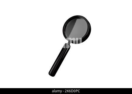 Lente di ingrandimento nera, icona di ricerca su sfondo bianco rendering 3D. Foto Stock