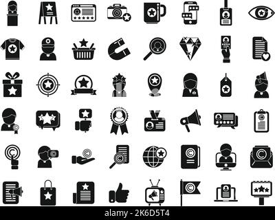 Le icone degli ambasciatori del marchio impostano un semplice vettore. Influenza pr. Marchio megafono Illustrazione Vettoriale