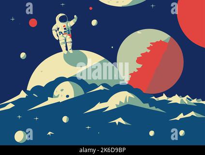 Un astronauta che cammina sulla luna Illustrazione Vettoriale