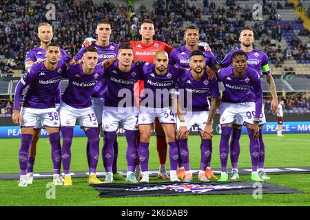 Firenze, Italia, 13/10/2022, stadio Artemio Franchi, Firenze, Italia, 13 ottobre 2022, line-up ACF Fiorentina durante la partita di calcio ACF Fiorentina vs Heart of Midlothian FC - UEFA Conference League Foto Stock