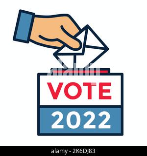 2022 Design delle elezioni di metà mandato con l'icona Red White Blue Vote Illustrazione Vettoriale