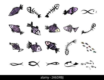 Un insieme di pesce semplice. Illustrazione vettoriale Illustrazione Vettoriale