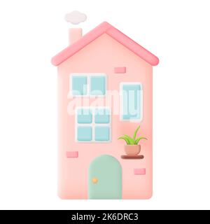 Cartoon Pink Fairytale House isolato su sfondo bianco. 3D illustrazione del vettore Illustrazione Vettoriale
